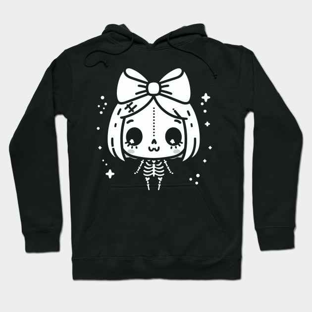 Cute Halloween Design on Skeleton Girl with a Big Bow | Cute Kawaii Ghost Hoodie by Nora Liak